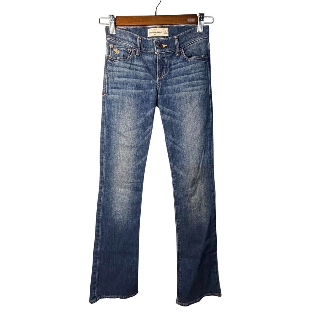 VTG Y2K Abercrombie Kids Girls 12 Straight Leg Jeans Dark Wash Whiskered Denim